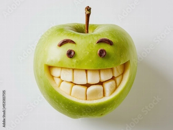 Obraz A smiling green apple. AI.