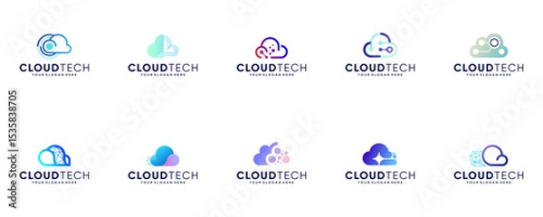 Fototapeta cloud logo collection with the concept of modern technology, database services, storage, vector graphic templates.