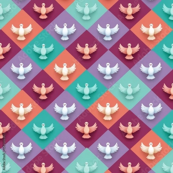 Fototapeta Colorful dove pattern design with vibrant geometric shapes showcasing harmony