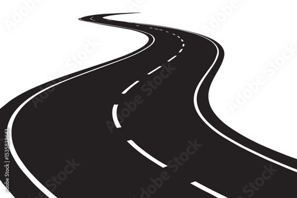 Obraz A curving road seen from above, with a black and white contrast and dashed lines forming a clear path ahead in an abstract design