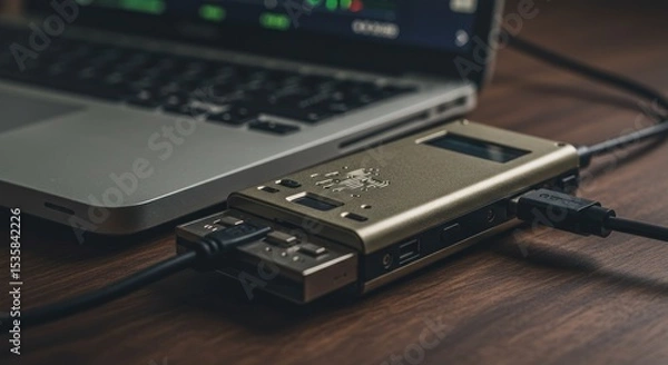 Obraz Laptop connected to external hard drive