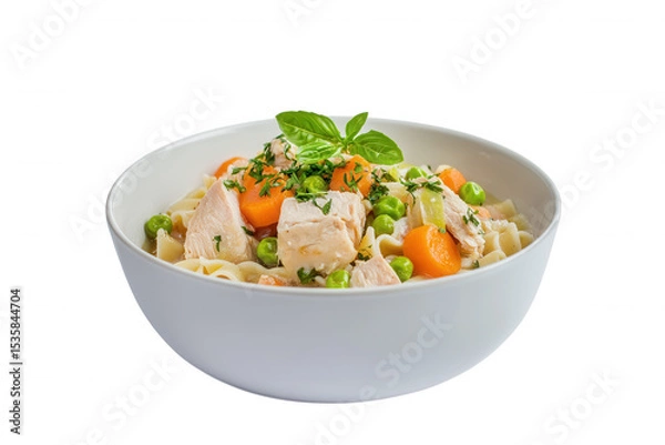 Fototapeta Chicken Noodle Soup Carrots Peas Basil isolated on a transparent background