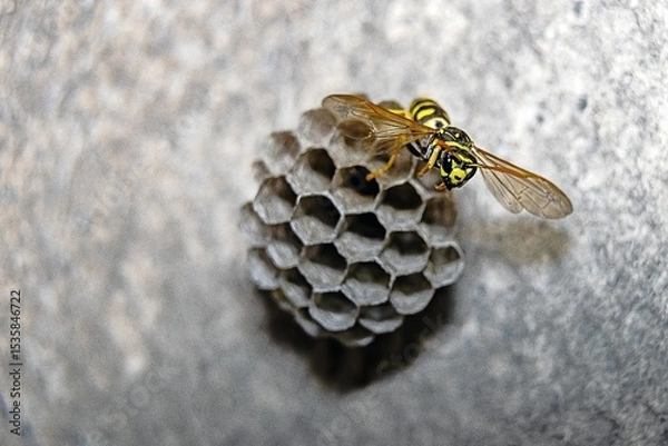 Fototapeta A wasp lays eggs in a nest
