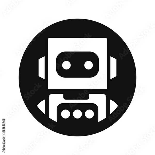 Fototapeta Minimal robot face icon in black circle