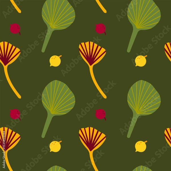 Fototapeta Seamless pattern of autumn leaves from different trees, ash, birch, oak, maple, chestnut. Flat vector style
