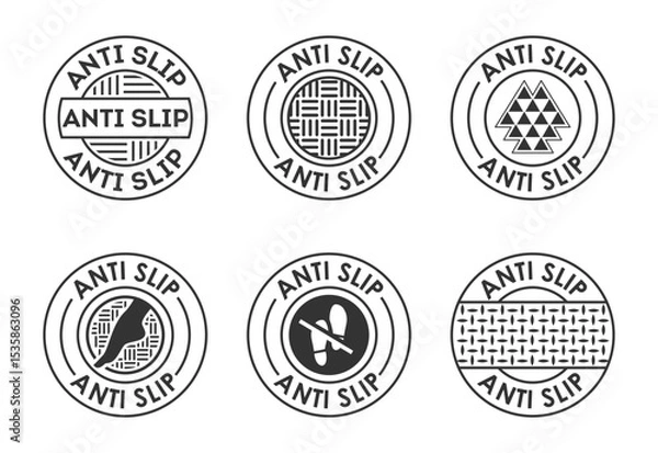 Fototapeta Anti slip icon set design. Non slip safety icon, Slip prevention sign black on white background