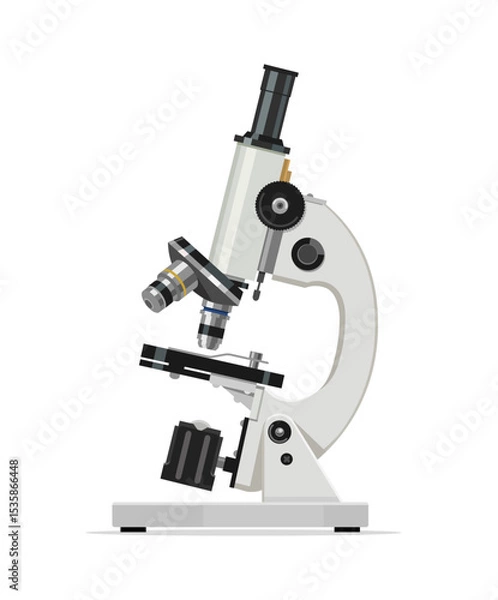 Fototapeta Laboratory microscope. Pharmaceutical instrument, microbiology magnifying instrument. Symbol of science, chemistry and research. flat style.