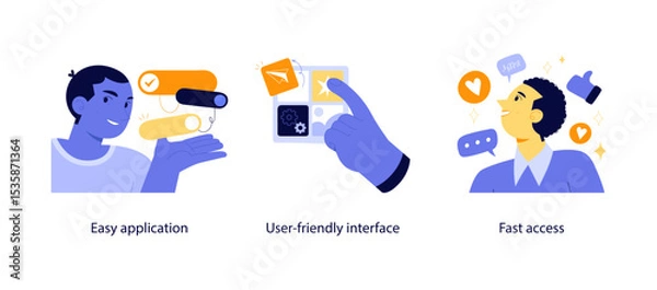 Fototapeta Vector illustrations showing simple app usability, intuitive interface controls, and quick user access for enhanced digital experience.