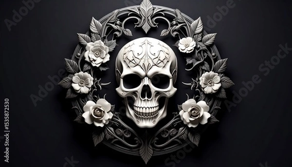 Obraz Ornate skull surrounded by roses