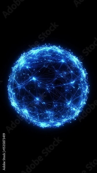 Fototapeta Glowing blue network sphere illuminates dark background with digital connections