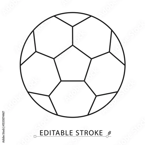 Obraz Soccer ball icon in minimal line style with editable stroke. Football symbol, sports equipment, ball element for athletic activity, game concept, physical training and competitive design visuals.