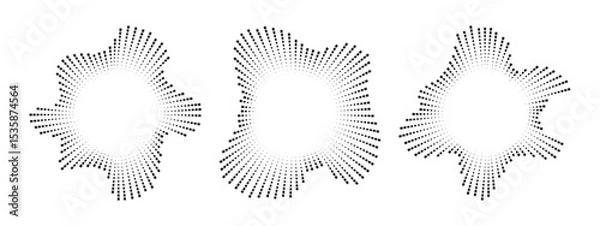 Fototapeta A set of circular multicolor burst ray equalizers . Radial sound, frequency sound neon waves . Pulsing music design element, voice graphic signal, circular sound waves . Vector radial spectrum.