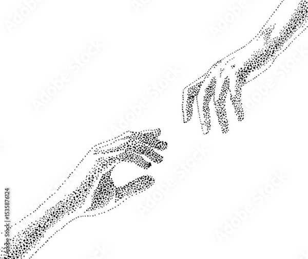 Obraz Hands reach out to each other. Monochrome concept for Valentine's Day. Black line isolated on white background. Stock vector illustration. hand drawn. Not AI, Vector illustration.