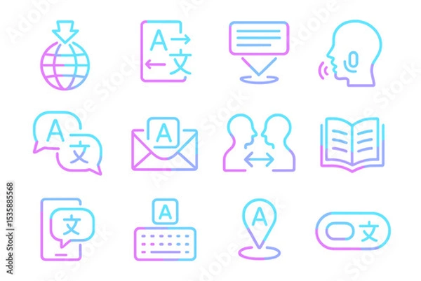Obraz Neon icons illustrating language translation and communication concepts