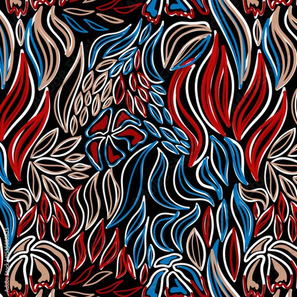 Fototapeta Seamless flower pattern. Abstract pattern. Textile print pattern. Black background.