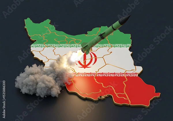 Fototapeta Iran missile launch illustration, iran military power concept, iran defense system, iran weapon development