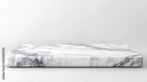 Fototapeta White marble tabletop isolated against a plain white background, ideal for showcasing products