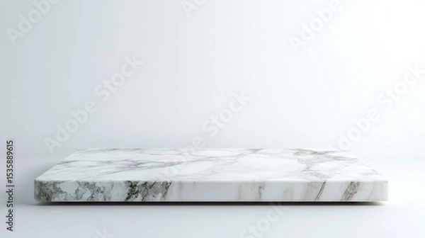 Fototapeta White marble tabletop isolated against a plain white background, ideal for showcasing products