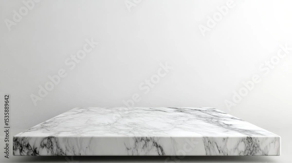 Fototapeta White marble tabletop isolated against a plain white background, ideal for showcasing products