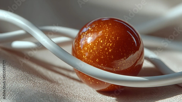 Fototapeta Sparkling Orange Sphere and White Curve Abstract