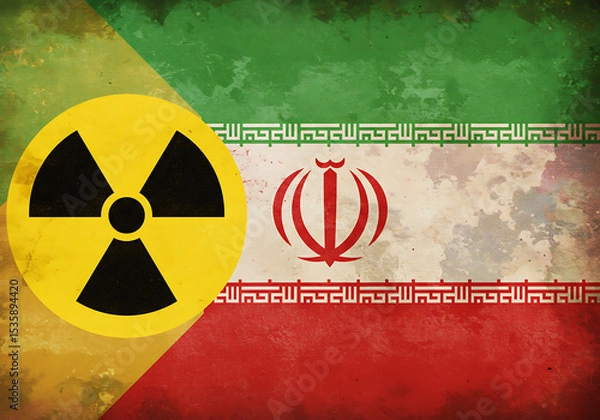 Fototapeta Iran nuclear program concept with iranian flag and nuclear symbol for news and political discussion