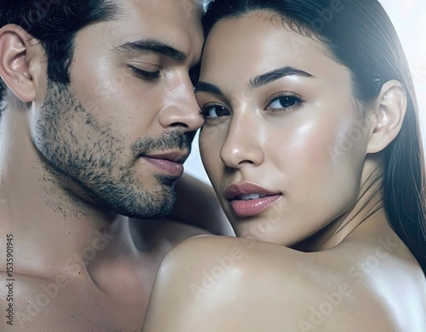 Fototapeta Intimate Closeup of Couple Embracing with Tenderness