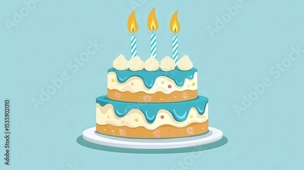 Obraz Birthday Cake : Birthday cake with candles on a blue background. AI-generated.