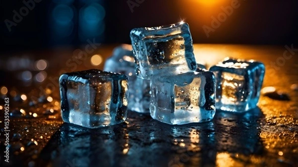 Fototapeta ice cubes on dark background