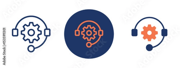 Fototapeta set of colored pixel perfect Technical support icon 3, 1 silhouette, 1 unexpanded, Gear and headset icon symbolizing 24/7 tech support.