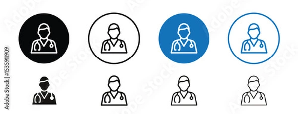 Fototapeta set of colored pixel perfect Doctor icon 2, 1 silhouette, 1 unexpanded, Male doctor avatar with head mirror.