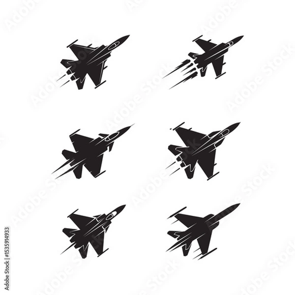 Obraz Jet fighter top view set vector.