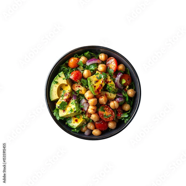 Fototapeta Nutritious Chickpea and Avocado Salad with Fresh Herbs, isolated on a transparent background, png