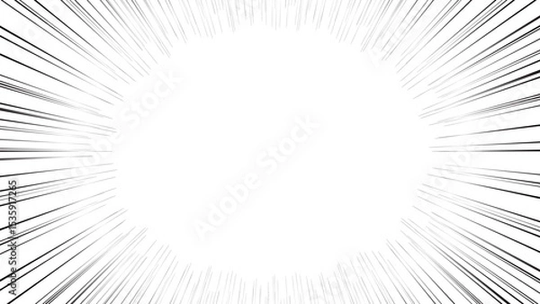 Obraz 漫画でよく使われる集中線。白ベースに黒い線。注目させるときに使う。ズームイン。