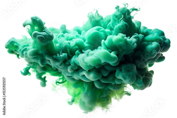 Fototapeta Emerald Green Ink Cloud Dynamic Swirl Abstract Fluid Art Teal Green Dye in Water Isolated on a transparent background