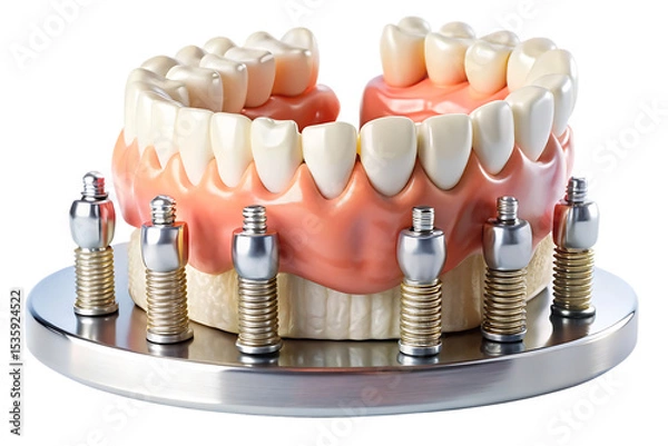 Fototapeta Full Set of Anatomical Dental Prosthesis Model with Implants Studio Lighting A I G E N E R A T E D - P N G isolated on a transparent background