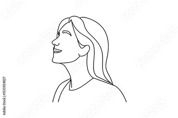 Fototapeta Woman looking up continuous line art drawing minimalist portrait