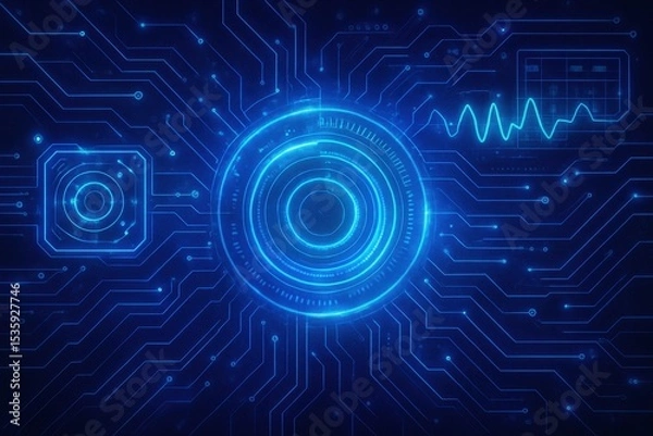 Fototapeta Sci-Fi Abstract Background with Holographic Technology Elements and Futuristic Digital Interface Design