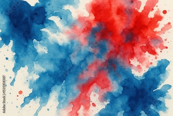 Fototapeta Abstract Blue and Red Watercolor Stains with Artistic Paint Splash Effects