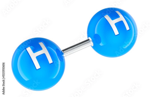 Obraz Hydrogen molecule H2 molecule model. 3D rendering isolated on transparent background