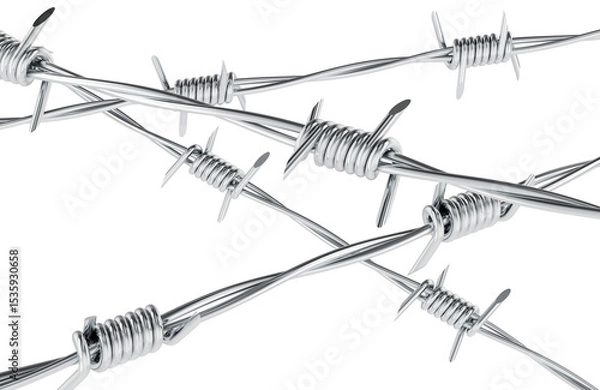 Obraz Barbed wire rows. 3D rendering isolated on transparent background