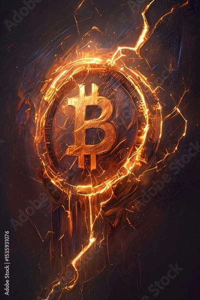 Obraz Futuristic technology background with glowing bitcoin symbol

