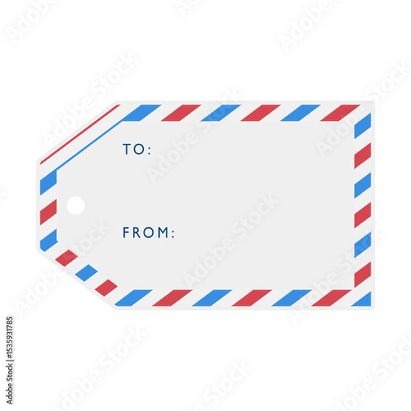 Fototapeta Gift tag with blank space and airmail pattern as a vector template