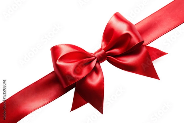 Fototapeta Red Satin Ribbon Tied in a Diagonal Bow Studio Lighting A I G E N E R A T E D - P N G isolated on a transparent background