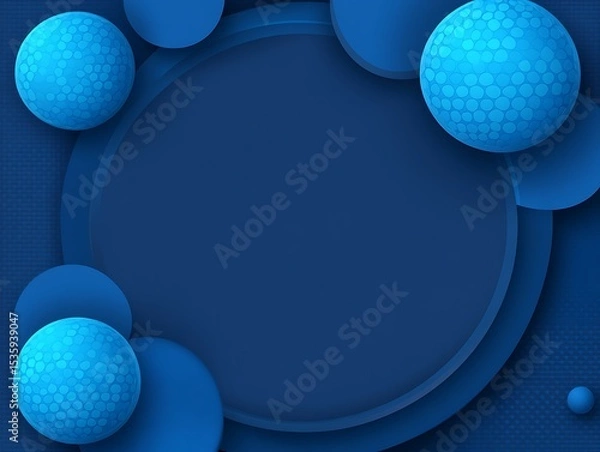 Fototapeta Abstract blue spheres and circles composition, minimalistic concept design