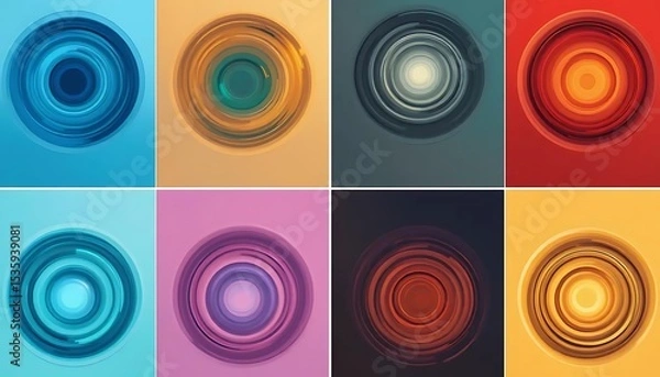 Fototapeta Abstract Colorful Concentric Circle Backgrounds on Pastel Toned Squares