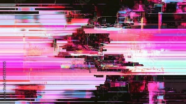 Obraz Digital glitch art with vibrant colors and horizontal lines.