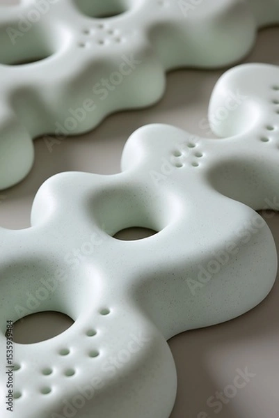 Fototapeta Abstract Shapes in Serene Mint Green Hues with Porous Surface Details