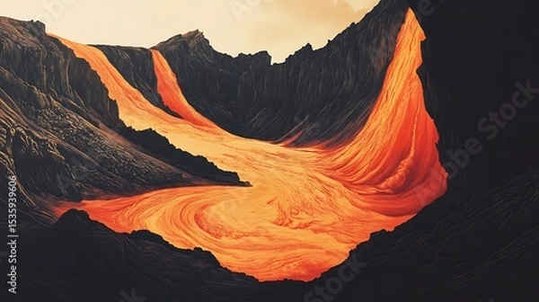Obraz Molten river flowing through a volcanic landscape.