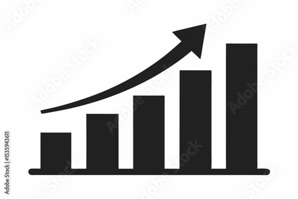 Fototapeta Black Solid Growth Graph Icon Upward Trend Chart vector 1