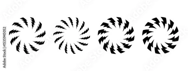 Fototapeta Set of frames with thunderbolt print. Round borders with lightning icons isolated on white background. Shock, energy, power or danger comic design elements. Vector graphic illustration.